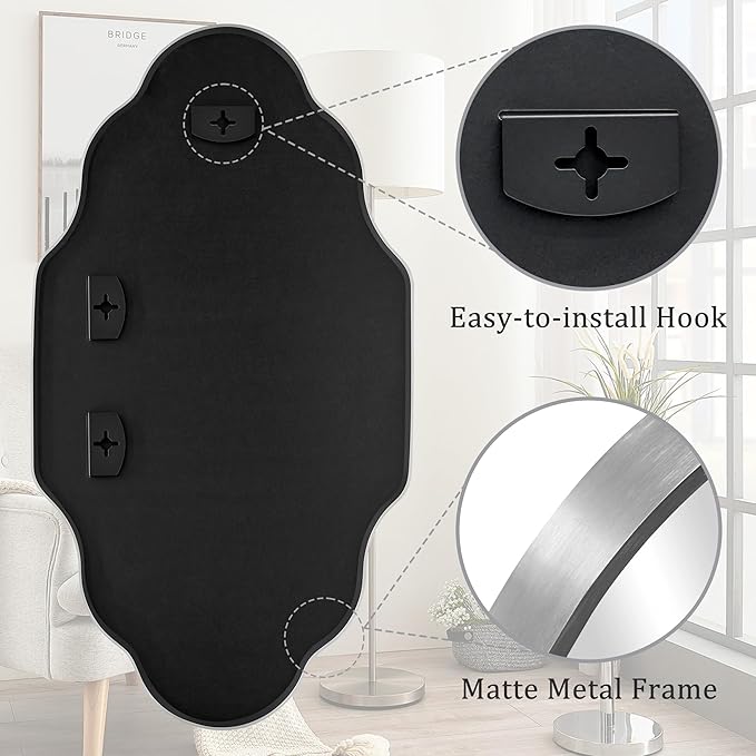 Scalloped Mirror for Bathroom - 26"x46" Silver Bathroom Mirror with Aviation Aluminum Alloy Frame & Shatter-Proof Glass for Living Room Bedroom Entryway, Brushed Silver Frame(x1)