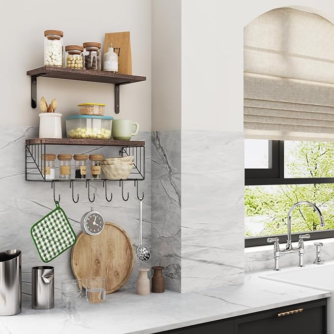 Fixwal Bathroom Floating Shelves Over Toilet Wall Shelves Set with Towel Storage Rack for Bathroom Organization & Wall Decor(Brown)