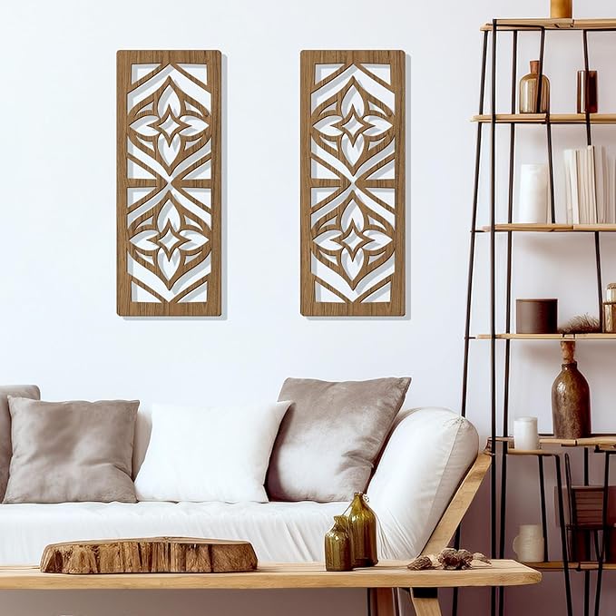 Zzbakress 2 Pcs Mid Century Modern Wall Decor Wooden Abstract Geometric Art for Home Living Room Bedroom (Style X)