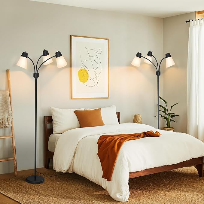 FOLKSMATE 3-Light Floor Lamp, LED Medusa Muiti-Head Adjustable Arc Standing Lamp, Tree Tall Light for Living Room, Kid Room, Bedroom, Black