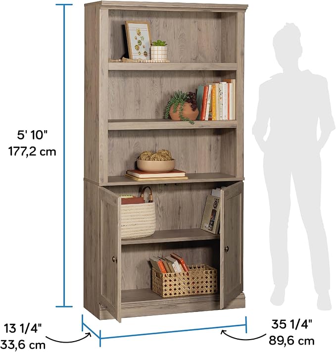 Sauder Miscellaneous Storage 5-Shelf/Book Shelf 2-Door Bookcase, Laurel Oak Finish