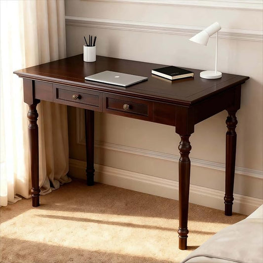 Walnut Writing Desks with Drawers, 47" Solid Wood French Country Style Computer Desk for Home Office, Living Room Study or Workspace