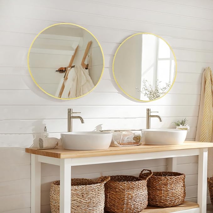 Sunniry Gold Round Mirror 24 inch, 2 Pack Gold Circle Mirror, Round Wall Mirrors Metal Frame for Bathroom, Bedroom, Living Room, Hallway.