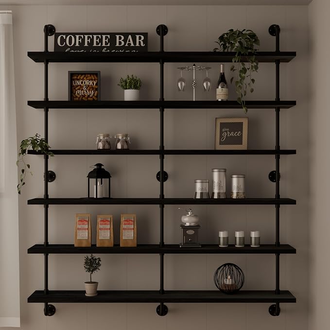 HDDFER Floating Shelves for Wall Living Room Shelves Bookshelf Industrial Pipe Shelving Shelf Real Wood Planks 60 inch Rustic Wall Shelves Hanging Bookshelves Farmhouse Kitchen Bar Shelving