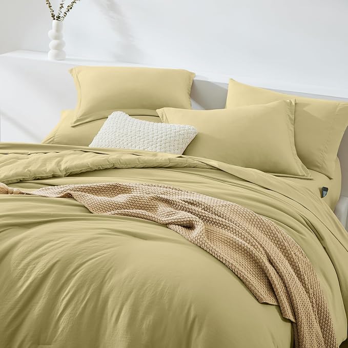WRENSONGE Full Size Comforter Set- 7 Pieces Hemp Bed in a Bag Full Size Comforter with Fitted Sheet, Flat Sheet, 2 Pillow Shams, 2 Pillowcases, Warm Bedding Sets for All Season