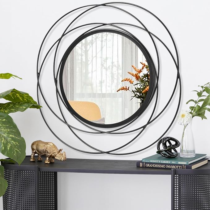 Round Black Mirror 24" for Living Room Wall Decor, Black Accent Framed Circle Bathroom Mirror, Decorative Vanity Mirror, Circular Mirror for Farmhouse Entryway Hallway