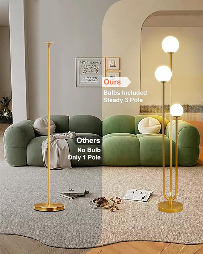 Lightdot Globe Floor Lamp for Living Room Mid Century Modern Floor Lamps with 3000K Warm White Bulbs Included Unique Gold Standing Lamps with 5Lbs Heavy Base for Party/Bedroom/Sofa Beside/Corner Decor