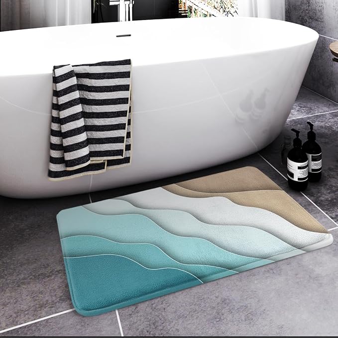 Britimes Bath Mat for Bathroom Abstract Beach Washable Floor Rug Carpets Floor Mat Bathroom Decorations 18x30 inches for Kitchen Bedroom Indoor