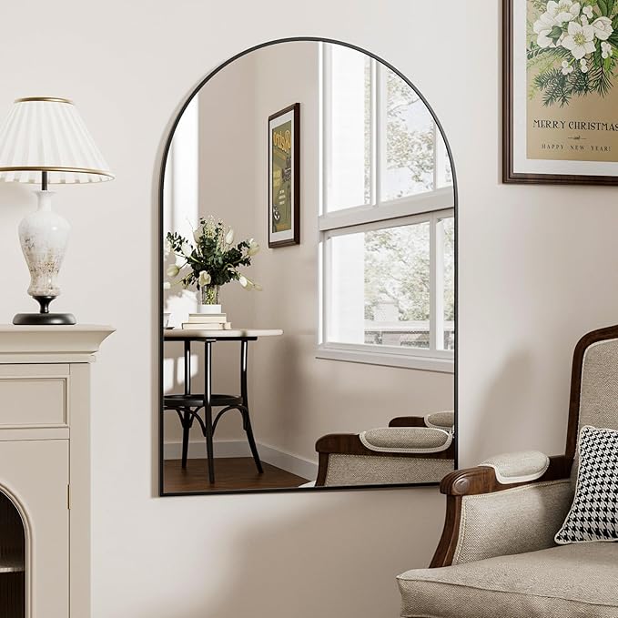 Black Arched Bathroom Mirror for Wall 30"X20" Wall Mirror for Living Room, Bedroom, Bathroom, Dressing Room Hanging Vanity Mirror for Wall Decoration.