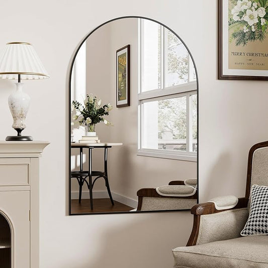 Black Arched Bathroom Mirror for Wall 30"X20" Wall Mirror for Living Room, Bedroom, Bathroom, Dressing Room Hanging Vanity Mirror for Wall Decoration.