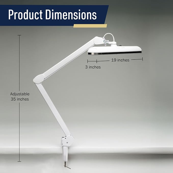 Kings County Tools LED Desk Lamp with Clamp - Architect Desk Light with Adjustable Swing Arm, Dual Light, and 16 Lighting Options - 32” Tall Task Lamp for Office Accessories (White)