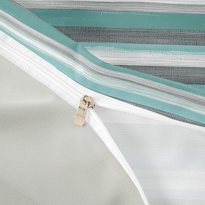 Erosebridal Grey White Teal Bed Set Abstract Art Duvet Cover, Geometric Stripe Bedding Set King Grunge Aesthetic Comforter Cover, Boho Hippie Modern Bed Cover 3pcs with 2 Pillow Case (Zipper Closure)