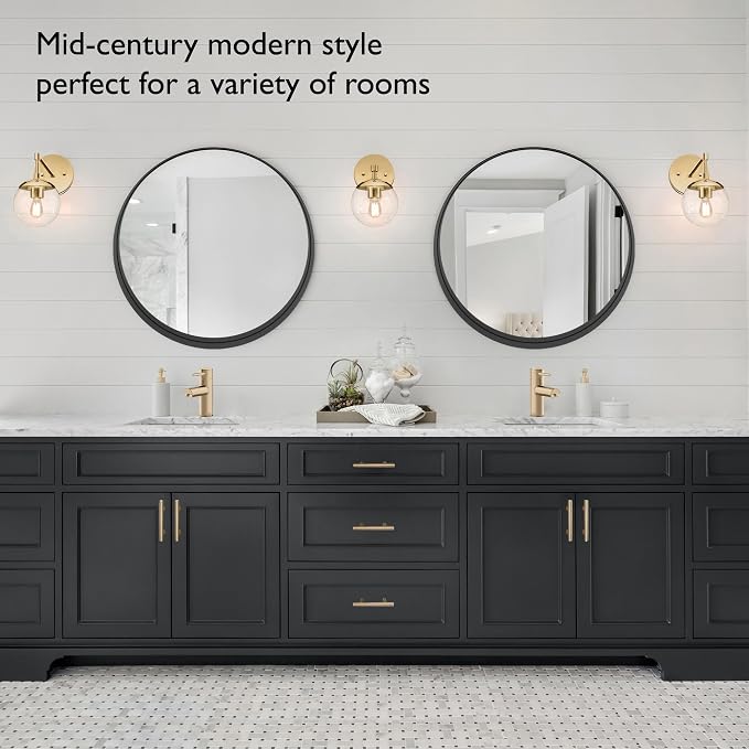 Design House 24-Inch Violette Wall Mirror – Round Mirror with Black Iron Metal Frame – Midcentury Modern Design for Entryway, Vanity, Living Room, Bathroom, 589879