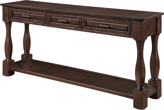 Merax Console Table with 4 Drawers, Retro Entryway Table with Open Storage Shelf for Entryway, Wood Side Table with Thick Legs for Living Room Bedroom, Espresso