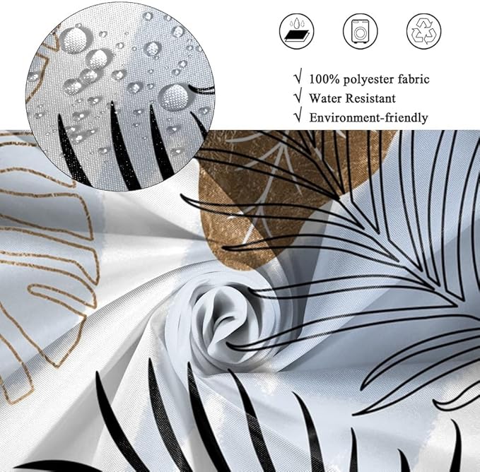 Modern Boho Shower Curtain Blue Gold Palm Leaves Abstract Aesthetic Bathroom Decor Gorgeous Watercolor Botanical Theme Bohemian Bath Curtains Washable Waterproof Polyester Fabric with Hooks 69x70 Inch