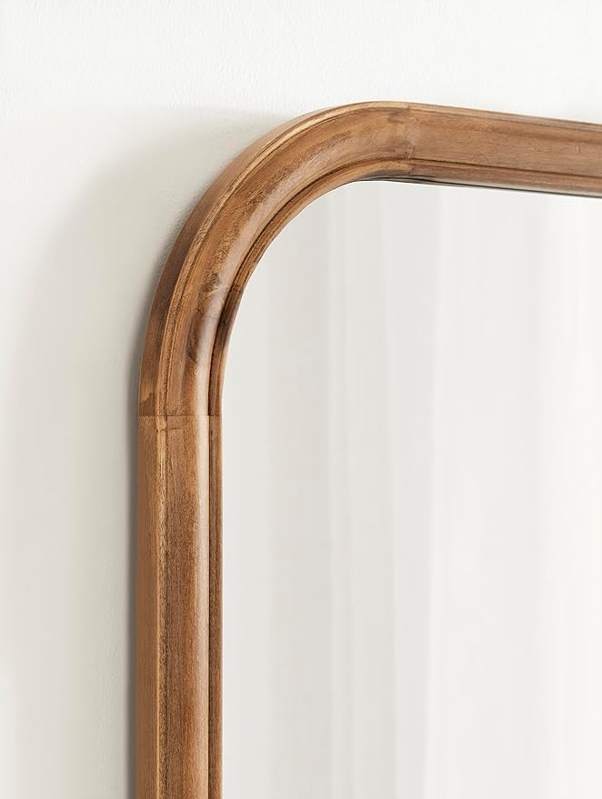 Kate and Laurel Glenby Transitional Arch Wall Mirror; 24 x 36; Rustic Brown; Wooden Farmhouse Arched Bathroom Mirror with Rounded and Stepped Frame Profile