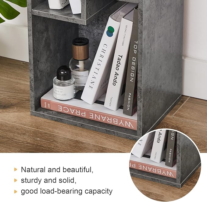 VECELO 3-Cube Open Bookcase, Small Bookshelf with Height Difference Shelves for Most Books, Horizontal Available, 2-Tier Storage Organizer for Home Office, Living Room, Grey