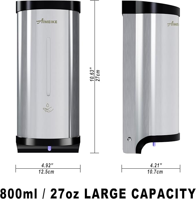 No-Touch Wall Mounted Soap Dispenser for Commercial Use – 800 ml / 27 oz Large Capacity Stainless Steel Unit with Infrared Sensor for Offices, Restrooms & Public Facilities