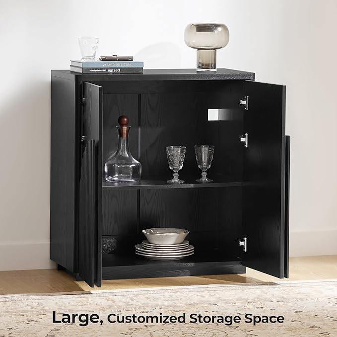 CHITA Sideboard Buffet Cabinet with Storage, Small Storage Cabinet with Doors and Shelves for Living Room Accent, Bar, Kitchen, Set of 2, Black