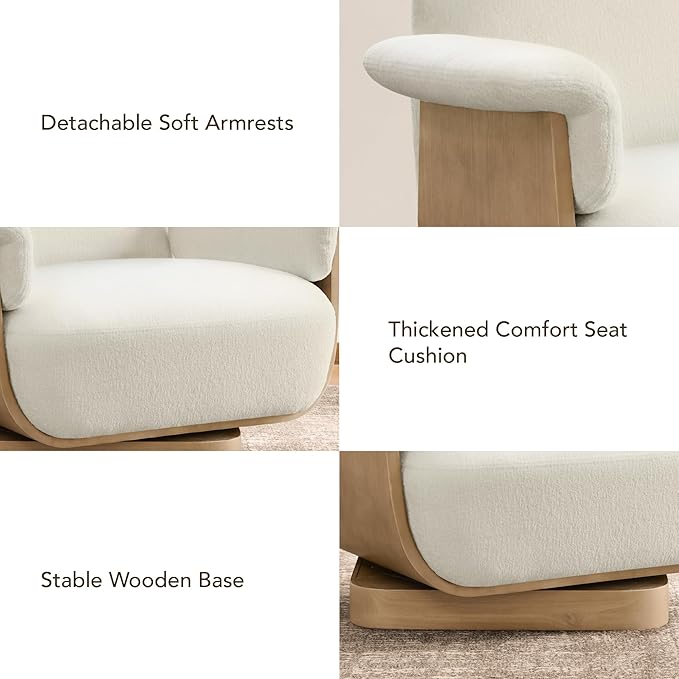 CHITA Fabric Reclining Swivel Chair with Storage Ottoman, Modern Living Room Accent Chair with Lounge Seat for Bedroom, Office, Cream