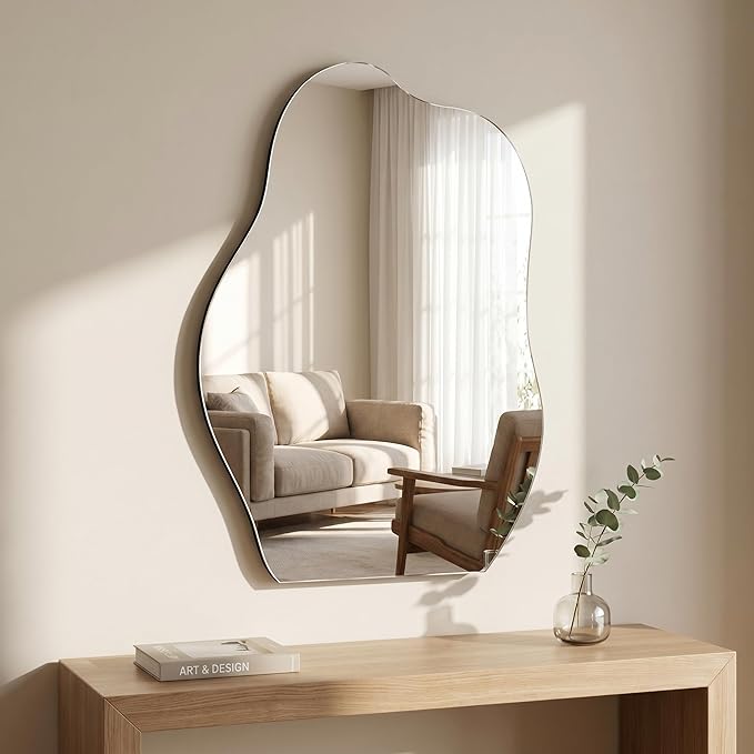 HARRITPURE Irregular Bathroom Mirror 22"x32" Black Modern Wall Mirror Wood Framed Asymmetrical Decorative Mirrors for Bedroom Living Room Entryway