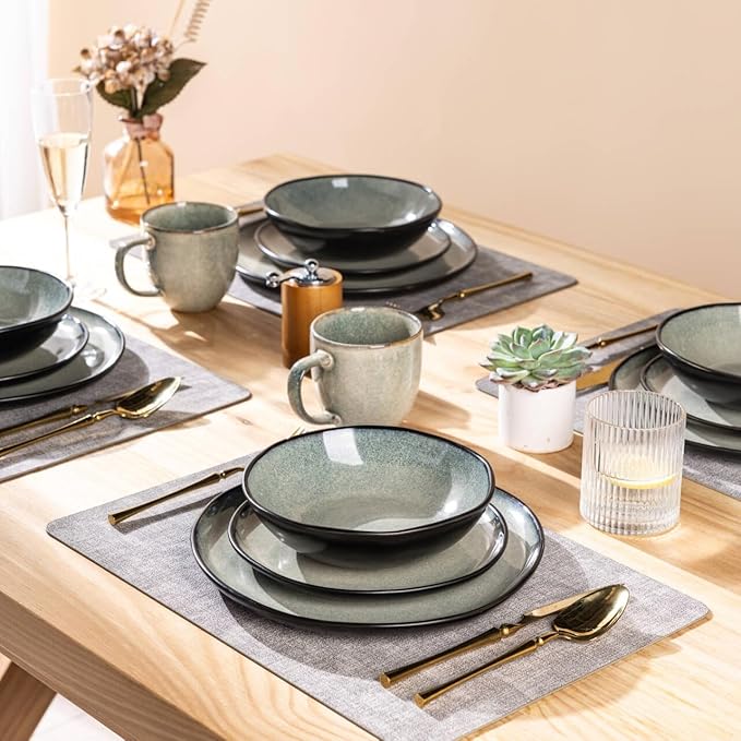 AmorArc Ceramic Dinnerware Sets,Handmade Reactive Glaze Stoneware Plates and Bowls Set,Highly Chip and Crack Resistant | Dishwasher & Microwave Safe Dishes Set,Service for 4 (12pc)