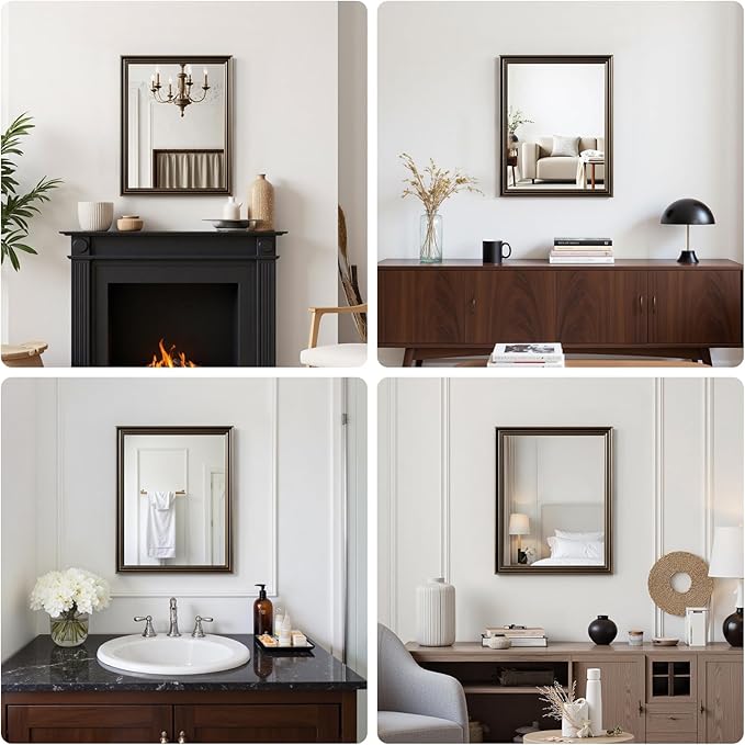 Retro Copper Effect Framed Wall Mirror, 16x20 Rectangle Mirror, Anti-desilvering Tempered Glass, Sustainable&Sturdy Frame, Anti-Rust, HD Reflection &3min Fast Setup for Bathroom Living Room