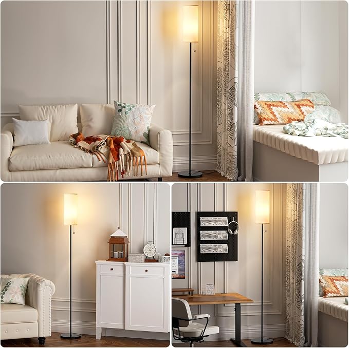Ambimall 64'' Floor Lamp for Living Room with Bulb, 3 Color Temperature, Tall Lamps with Beige Lampshade & Pull Chain Switch, Pole Lamps Suitable for Bedrooms Study, Minimalist Floor Lamp