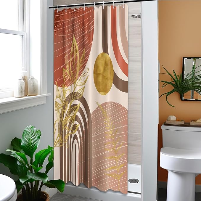 Boho Mid Century Modern Shower Curtain Bohemian MCM Shower Curtains for Bathroom Decor Sets, Waterproof Fabric with Hooks 48x72in