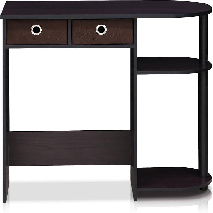 Furinno Go Green Desk, 31.5" Wide Gaming Desk with 2 Side Shelves and Storage Bins, Computer Desk, Office Desk for Home Office, Study Room, Dorm, Bedroom, Dark Walnut