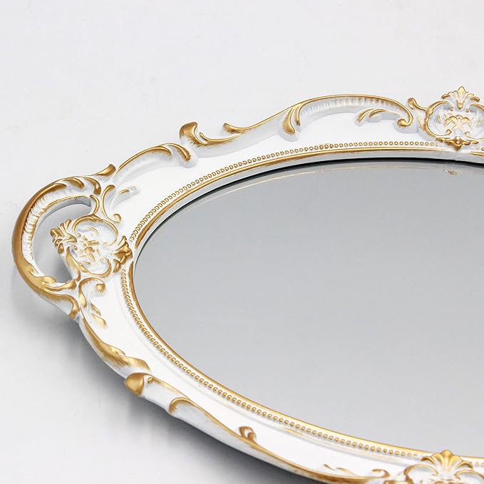 Eaoundm 14.5 x 10 inchs Oval Antique Decorative Wall Mirror Vintage Hanging Mirror (White)