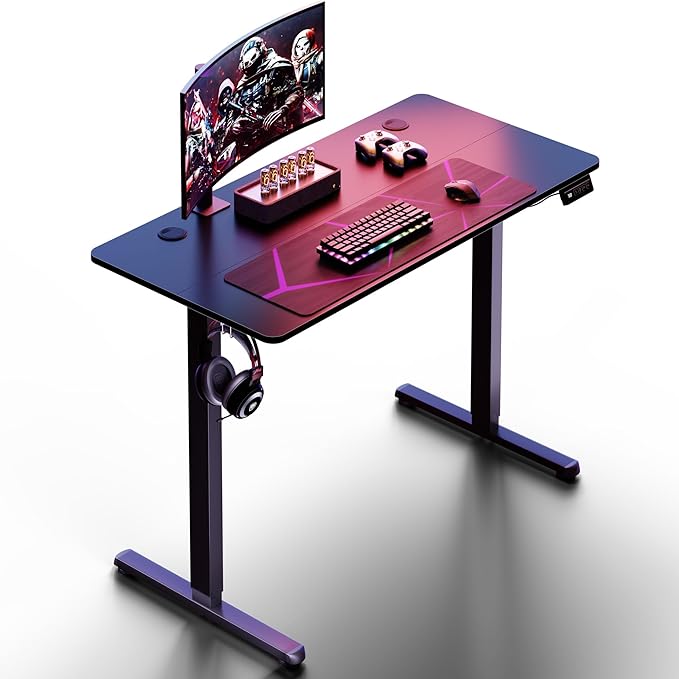 Shintenchi Standing Desk, Height Adjustable Electric Sit Stand up Desk, Ergonomic Rising Computer Table, 40x24 Inch Modern Lift Gaming Desk Workstation for Home Office, Black