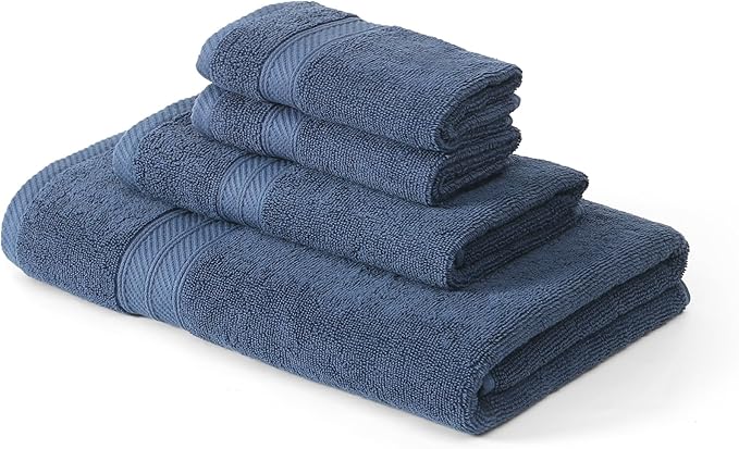 Modern Threads Trefoil Filigree 6-Piece 100% Cotton Towel Set – Reversible Yarn Dyed Jacquard – Includes 2 Bath Towels, 2 Hand Towels, 2 Washcloths – Absorbent, Quick Dry, Soft & Durable – Navy Blue