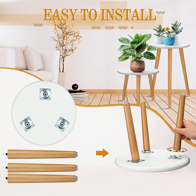 Briwooody 2 Pcs Indoor Plant Stand Mid Century Vintage Wood Modern Flower Pots Holder Round Side Table End Table Plant Stools for Living Room Corner Balcony Decor (White)