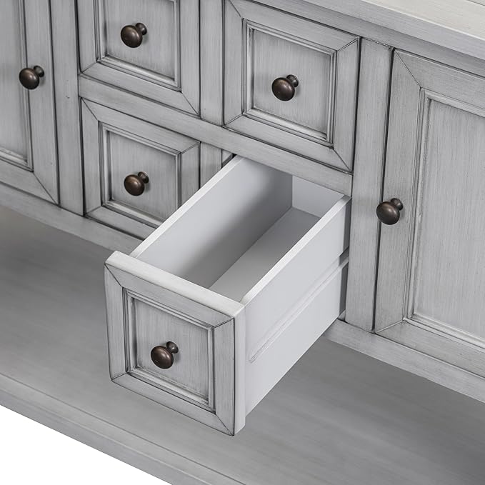Merax Console Table with Storage Drawers, Rustic Storage Cabinet Entryway Table for Living Room, Antique Grey
