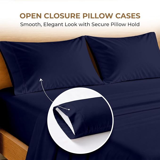 SGI bedding 100% Egyptian Cotton Sheets Full Size – 600 Thread Count Sheets Set, Soft, Cooling, 15" Deep Pocket, Luxury Hotel Bedding, Breathable, Durable - Navy Blue