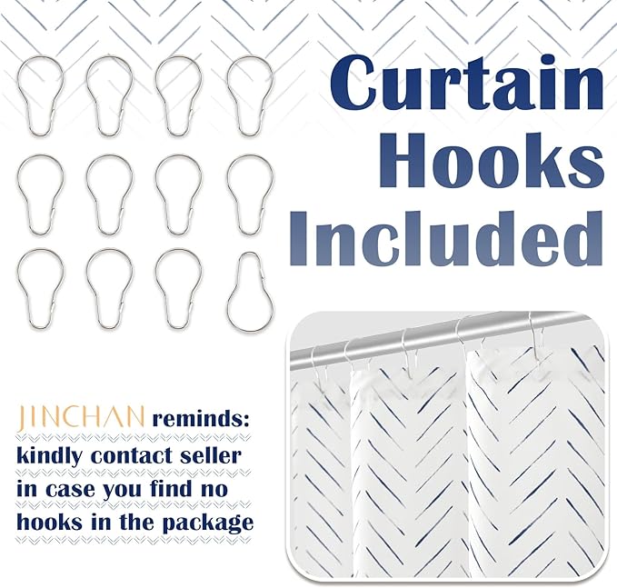 jinchan Small Stall Blue and White Shower Curtain 36x72 Inches Inky Herringbone Chevron Zig Zag Waterproof Fabric Modern Farmhouse Shower Curtains for Bathroom with 7 Hooks
