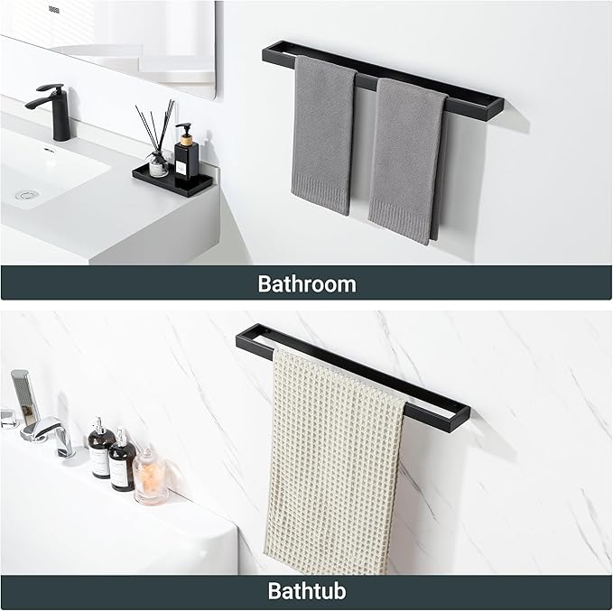 Sayayo Matte Black Towel Racks for Bathroom, 24 Inch Towel Bar Wall Mount, Bath Towel Holder SUS304 Stainless Steel, Square Towel Rod (22.8 Inch Hanging Length)