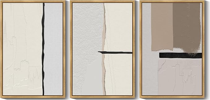 KUVIOKE Neutral Abstract Framed Wall Art Beige Mid Century Textured Wall Decor Minimalist Modern Illustrations Art Print for Living Room Bedroom 24x36in (Natural Framed)