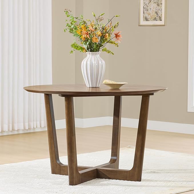 CHITA 47-inch Round Dining Table for 4, Modern Kitchen Table with Solid Rubberwood Legs, Easy Assembly Circle Table for Kitchen, Dining Room, Farmhouse(Walnut)
