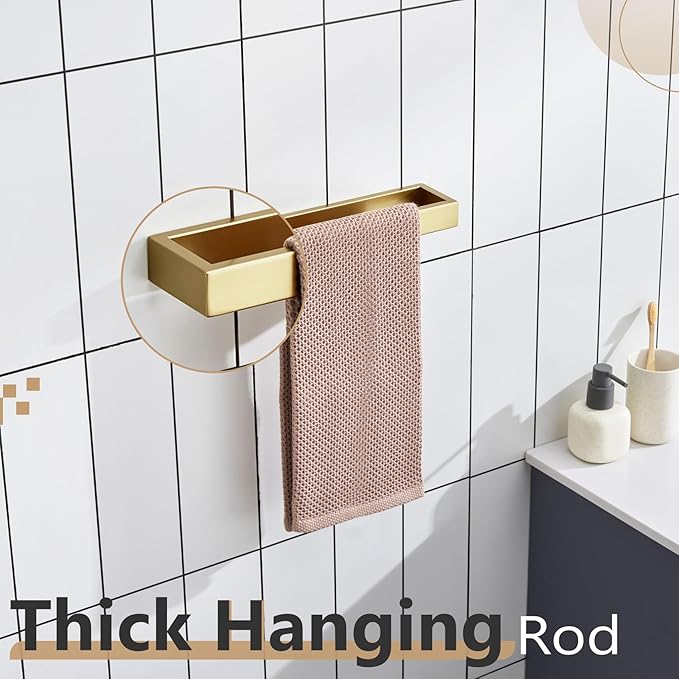 KOKOSIRI Towel Bar Brushed Gold Hand Towel Holder 12 Inch Kitchen Towel Hanger Rack Stainless Steel Bathroom Hardware Wall Mounted, 1 Pack B4008BG-L12