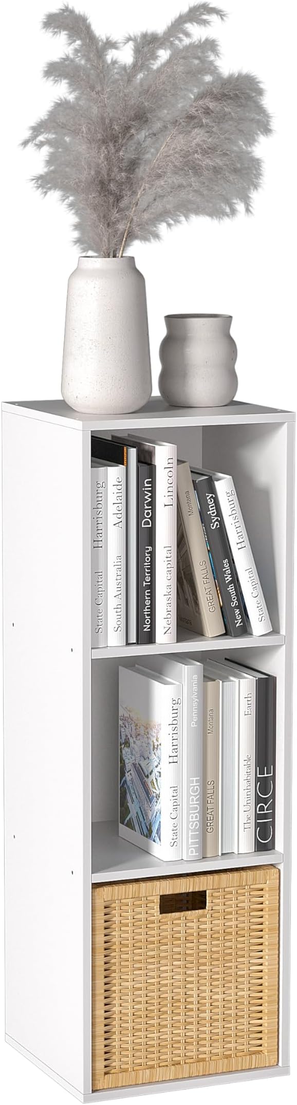 Wooden Cube Storage Organizer with Closed Back Panel,White Cube Shelf Cubby Storage Organizer with Compartments for Living,Bookshelf,Storage Organizers (White, 3 Cube-11in)