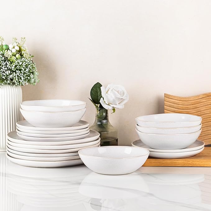 AmorArc Ceramic Dinnerware Sets,Handmade Reactive Glaze Stoneware Plates and Bowls Set,Highly Scratch Resistant | Dishwasher & Microwave Safe Dishes Set,Service for 6 (18pc)