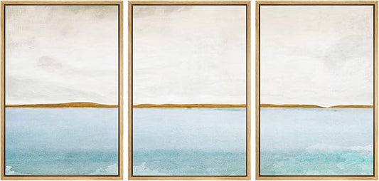 SIGNWIN Framed Canvas Print Wall Art Set Grunge Blue Watercolor Landscape Shapes Abstract Illustrations Modern Art Decorative Nordic Calm Colorful for Living Room, Bedroom, Office - 16"x24"x3 Natural