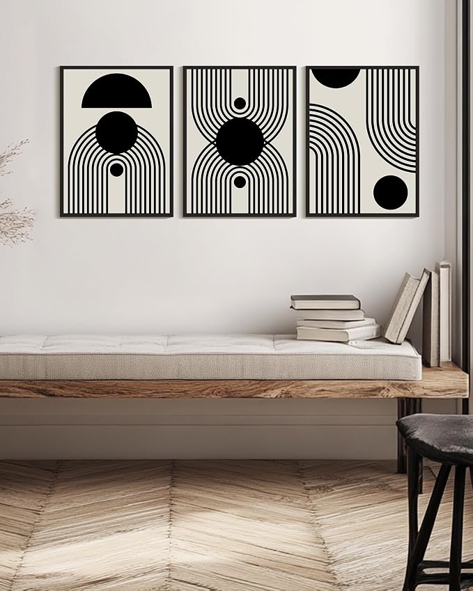 Drsoum Black Abstract Boho Wall Art Framed Modern Bohemian Wall Decor Geometry Lines Prints Ready to Hang 12x16in Black Framed