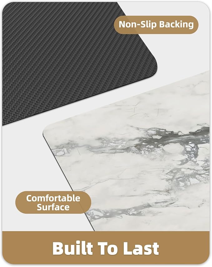 Color&Geometry Gray-Veined White Marble - Patterned Bathroom Rug, Ultra-Thin, Non Slip, Washable and Quick Dry Shower Mat, 17"x30" Small Luxury Shower Mat for Bathroom Floor/Outside Shower