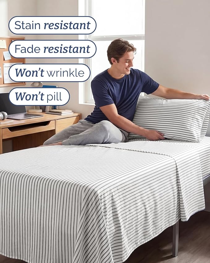 Twin XL Size 3 Piece Sheet Set - Comfy Breathable & Cooling Sheets - Hotel Luxury Bed Sheets for Women & Men - Deep Pockets, Easy-Fit, Soft & Wrinkle Free Sheets - Grey Stripes Oeko-Tex Bed Sheet Set