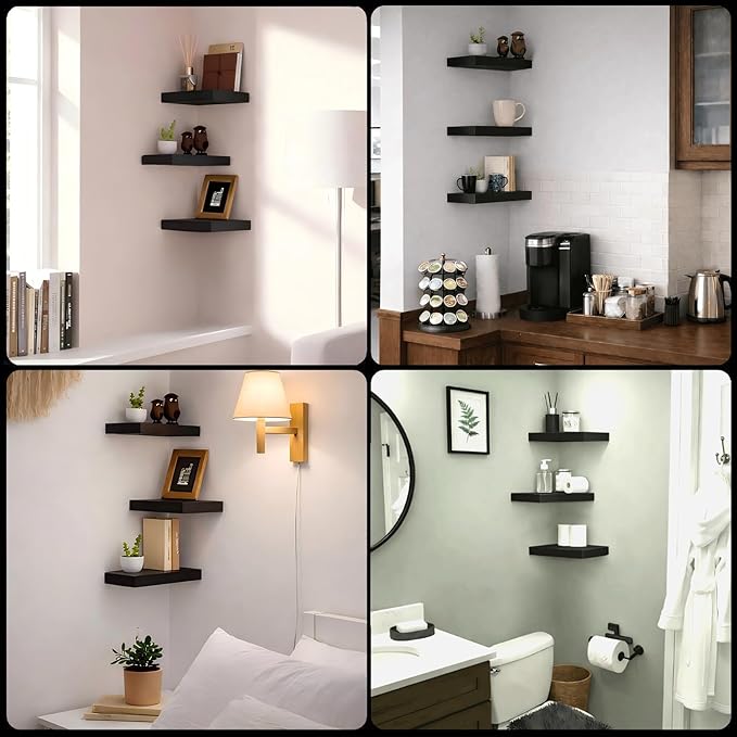 Floating Shelves for Wall, Black Small 11.8" Bathroom Wall Shelves and Floating Shelf for Storage, Display Shelf for Home Decor, Perfect Over Toilet and Bedroom, Living Room, 3-Pack