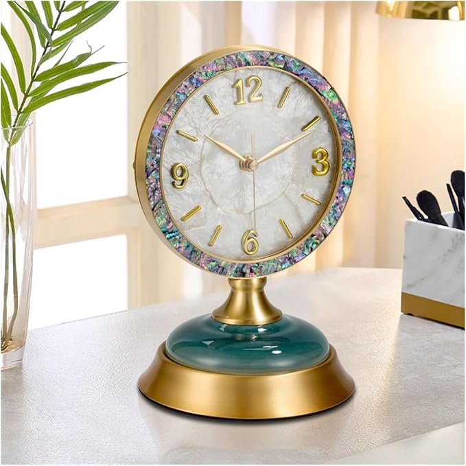 Modern Desk Clock Living Room Household Brass Desktop HD Glass Lens Easy to Read Suitable for Bedroom Kitchen Office Table Decor