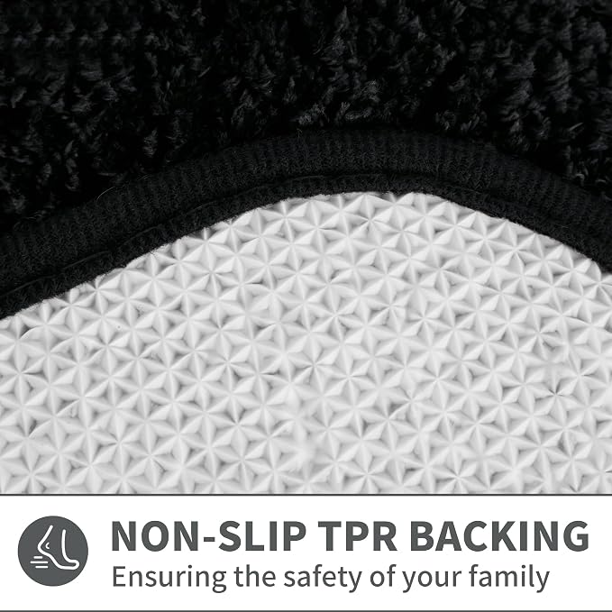 Scalloped Black Bathroom Rugs Mat,Shaggy Soft Non Slip Absorbent Quick Dry Bath Mats for Shower Room,Plush Microfiber Bath Rug for Bathroom Floor Carpet for Shower Tub Sink Bedroom,17"x47"